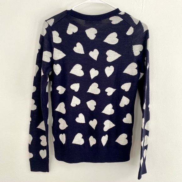 LOFT Navy Blue & White Hearts Wool Blend Crew Neck Sweater Long Sleeve - Picture 6 of 6
